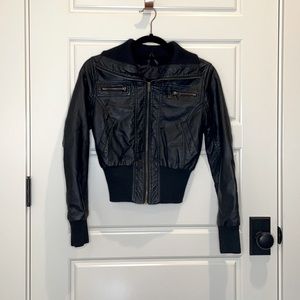 Black-Cropped Leather Jacket
